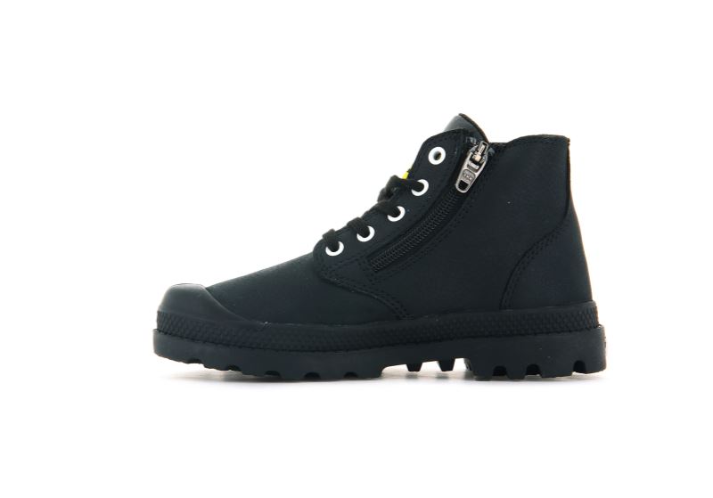 Palladium Pampa Mid Lth Zip Čizme Dječje Crne Crne | VTCMNJmw