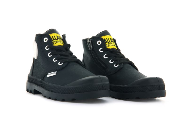 Palladium Pampa Mid Lth Zip Čizme Dječje Crne Crne | VTCMNJmw