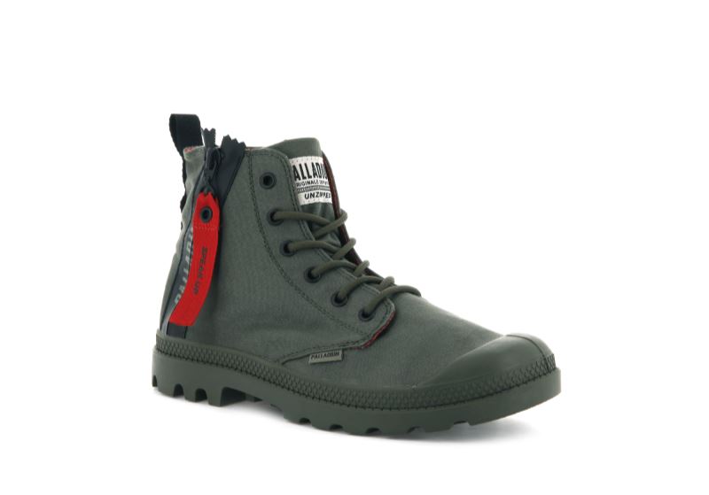 Palladium Pampa Unzipped Čizme Muške Tamno Maslinasto Zelene | XridquSc